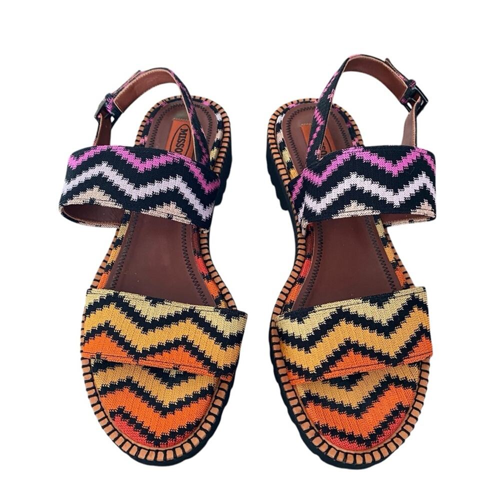 Missoni Zigzag Multicolor Fabric Ankle Strap Sandals Vibram Sole size 8.5